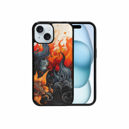 iPhone 15 Case — Flame Burst Black Red Ink Flame, Custom Art Phone Cover