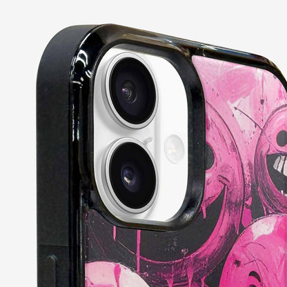 iPhone 16 Plus Case — Melting Moon Smiley Black Pink Ink, Personalized Phone Case
