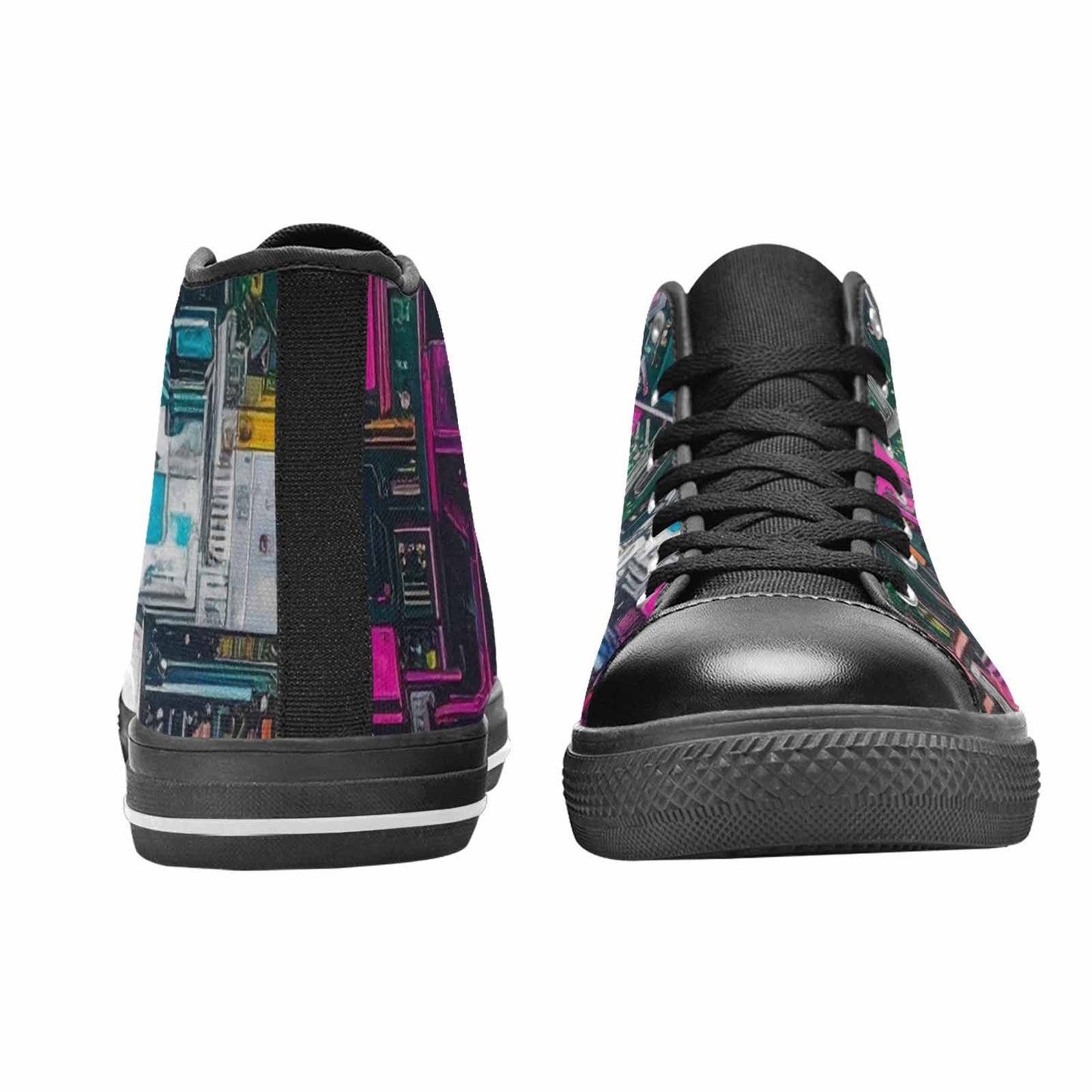 WOMEN'S Circuit Board Cyberpunk High Top Canvas Vibrant Chaos Sneakers
