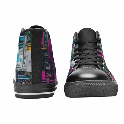 WOMEN'S Circuit Board Cyberpunk High Top Canvas Vibrant Chaos Sneakers