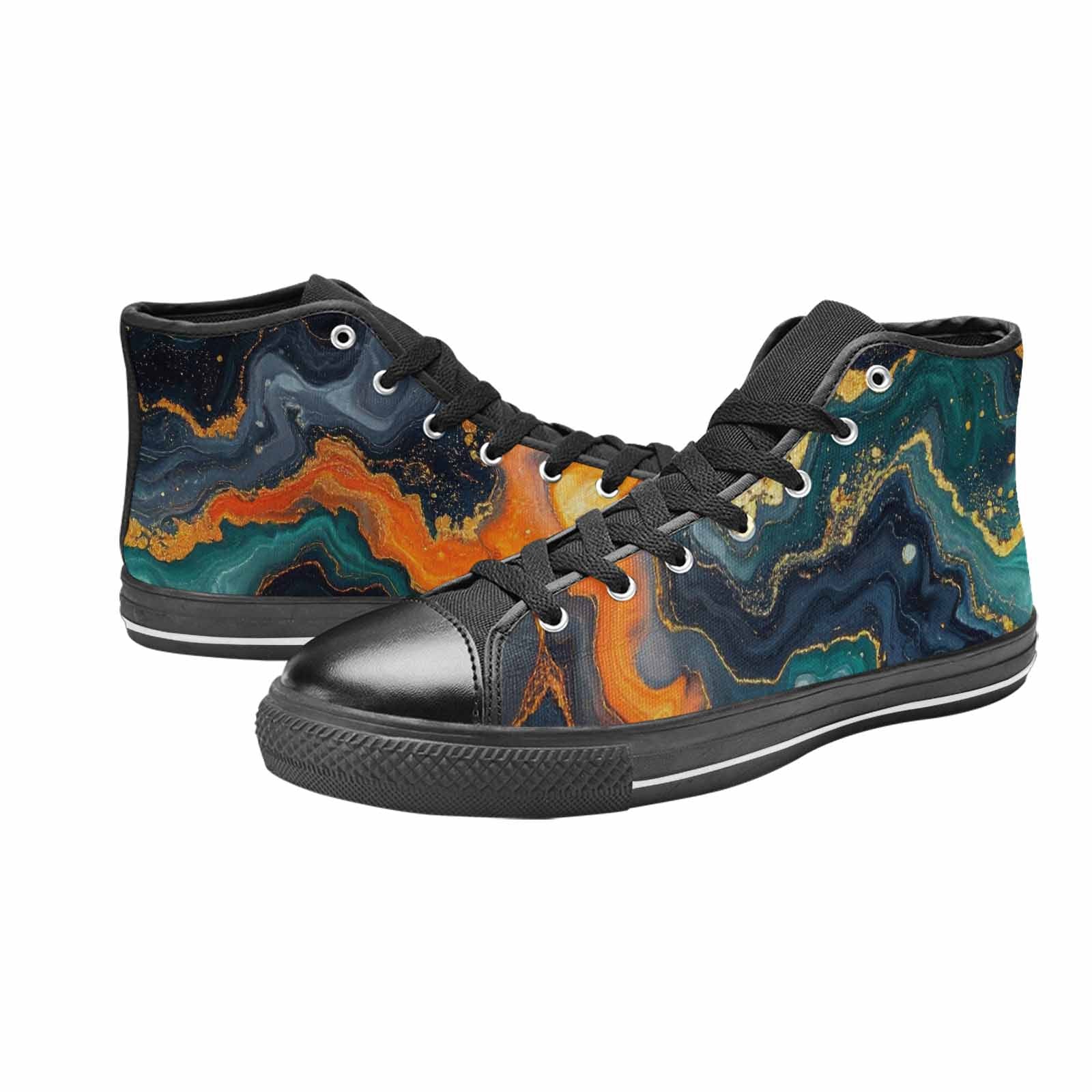 MEN'S Marble Dark High Top Canvas Wallpaper Art Shoes