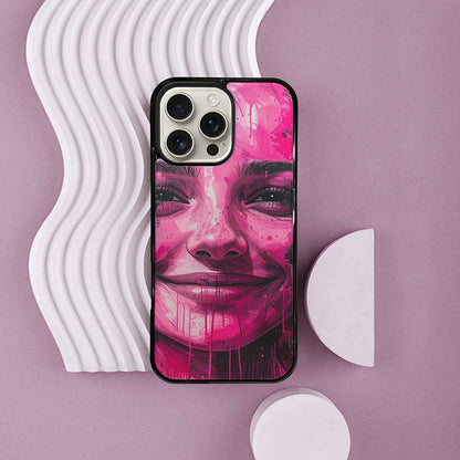 iPhone 16 Pro Max Case — Melting Moon Smiley Black Pink Ink, Custom Designed Case Cover