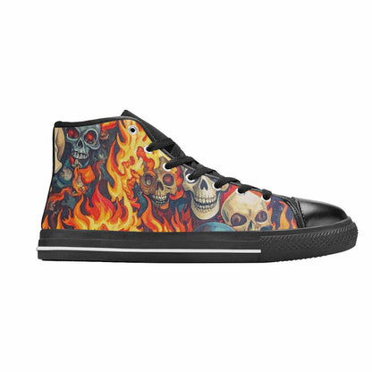 WOMEN'S Skulls - Flaming High Top Canvas Cottagecore Custom Sneakers