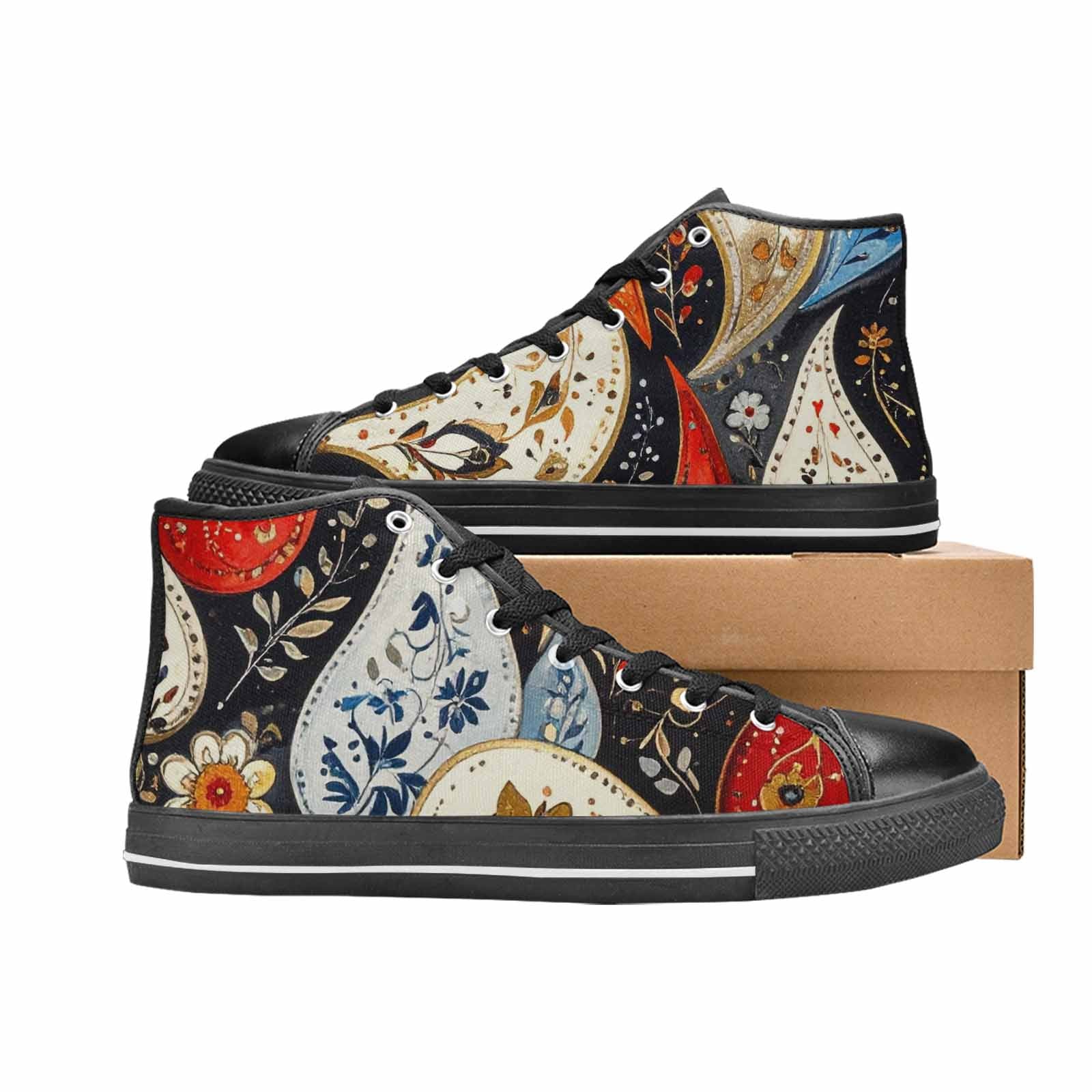 MEN'S Paisley Bandana High Top Canvas Dark Academia Custom Sneakers