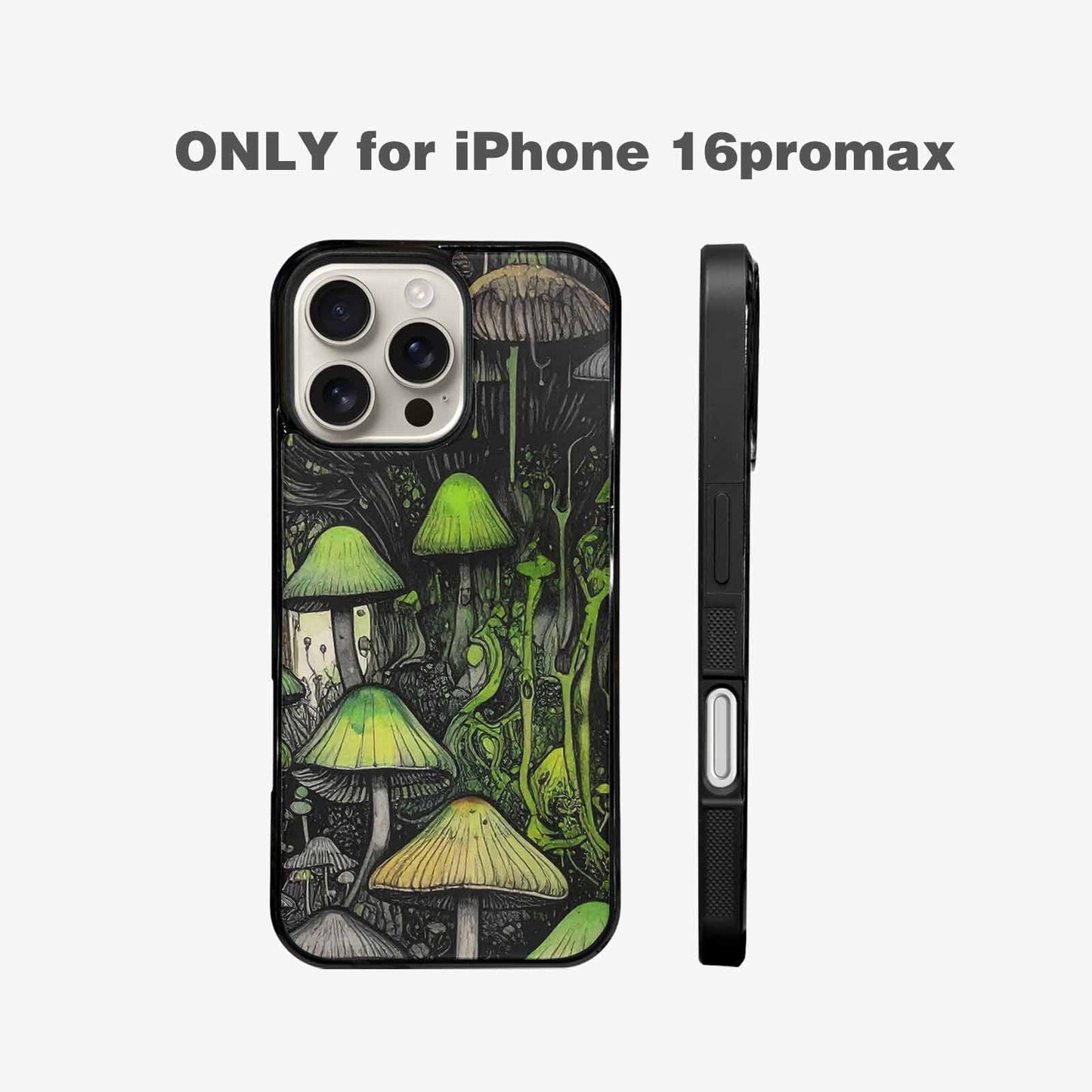 iPhone 16 Pro Max Case — Rainbow Drip Mushrooms Black Green Ink, Unique Phone Case Design