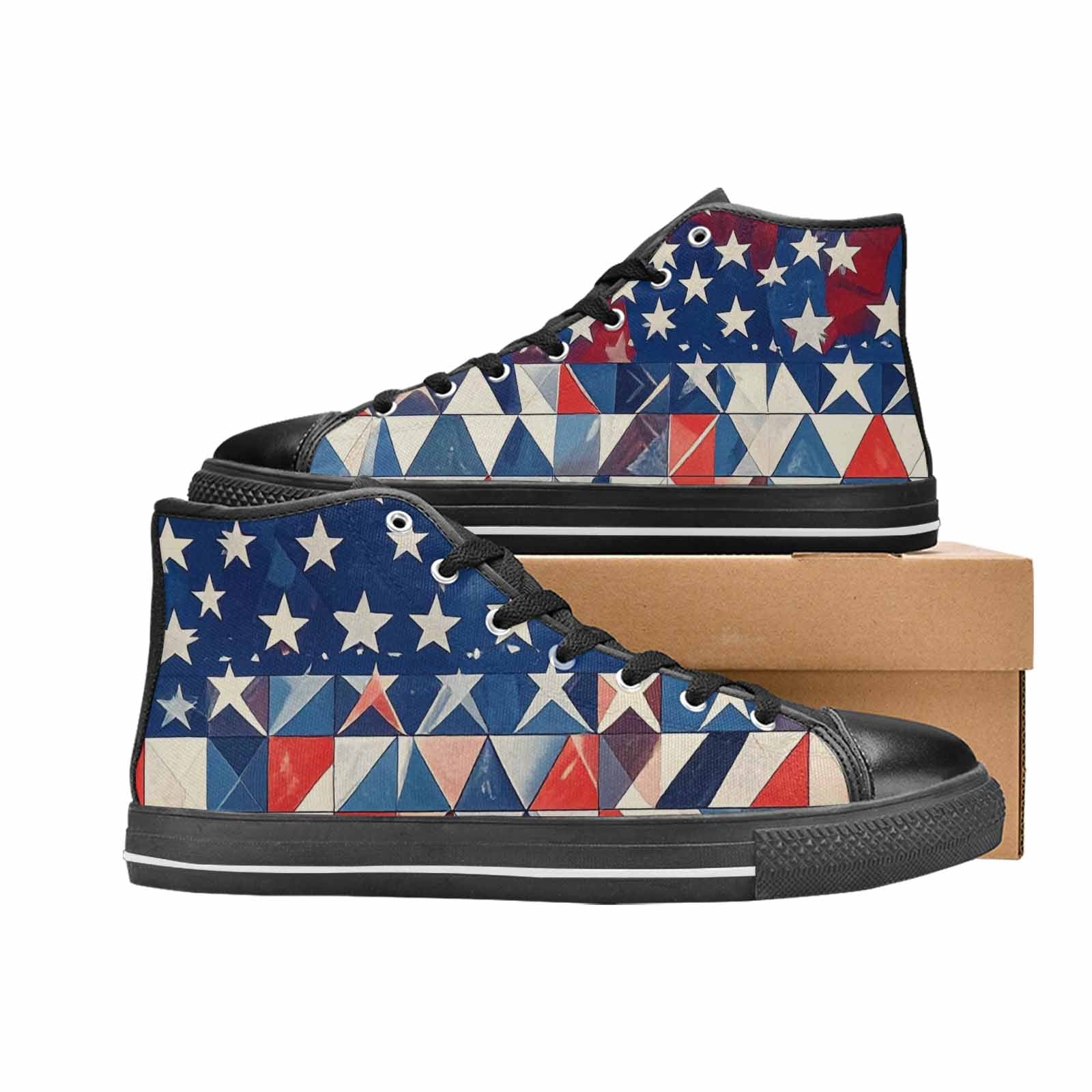 MEN'S American Flag Stars High Top Canvas Neon Fantasy Custom Shoes