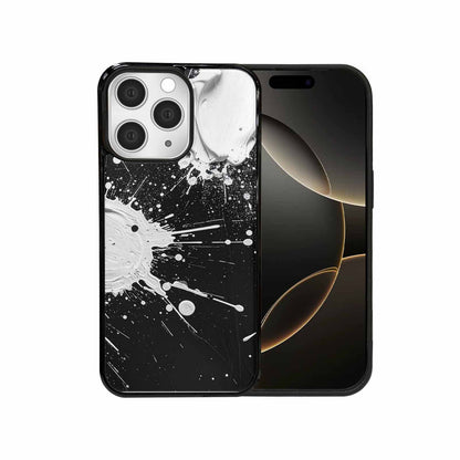 iPhone 15 Pro Max Case — White Ink Splatter Texture On Black, Original Design Phone Case