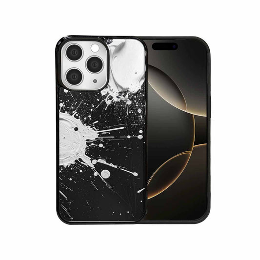 iPhone 15 Pro Max Case — White Ink Splatter Texture On Black, Original Design Phone Case