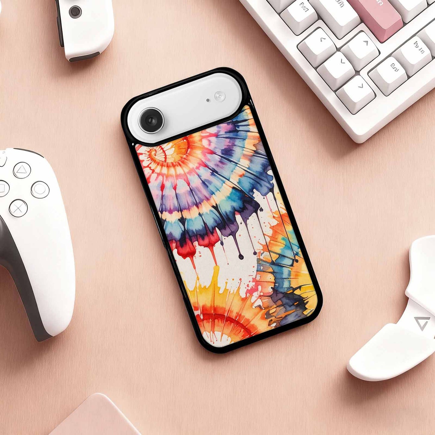 iPhone 17 Air Case — Tie Dye Swirls Black Red Tie, Customized Protective Case