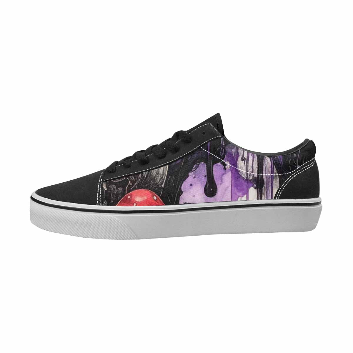 WOMEN'S Mushrooms Black & Purple Ink Canvas Unique Print Neon Fantasy Handmade Custom Shoes
