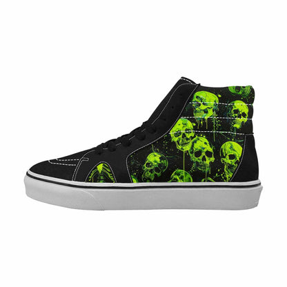 MEN'S Skeletons  Neon Green High Top Canvas Grunge Custom Shoes