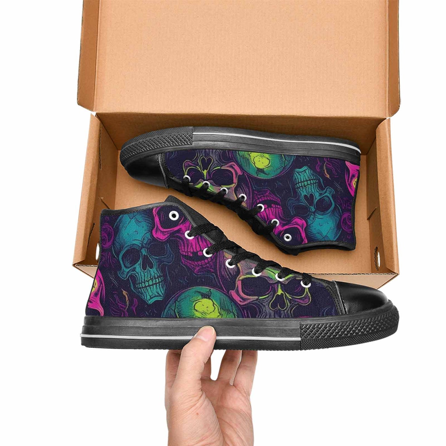 MEN'S Skulls - Neon High Top Canvas Wallpaper Art Sneakers