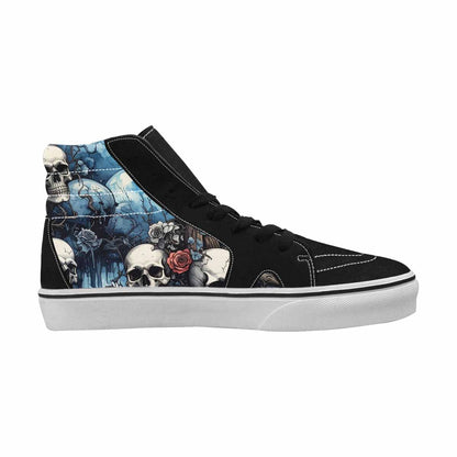 WOMEN'S Skulls Black & Blue Ink High Top Canvas Wearable Art Cottagecore All Over Print Shoes