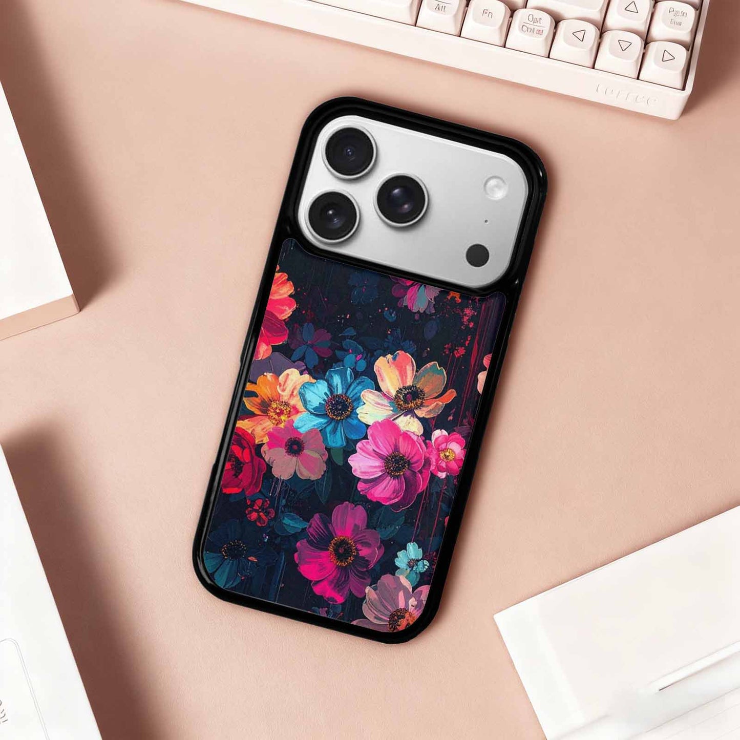 iPhone 17 Pro Case — Shadowy Glitch Floral Pattern Hundreds Floral, Personalized Phone Case