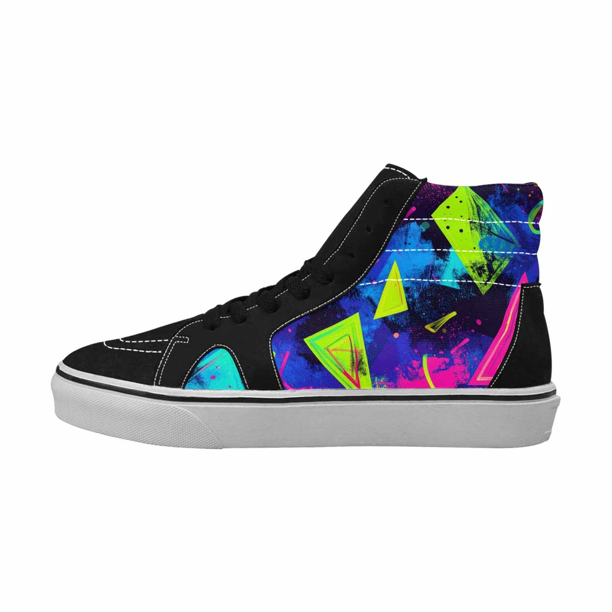 WOMEN'S Memphis Squiggles Triangles Dots High Top Canvas Vibrant Chaos Custom Shoes