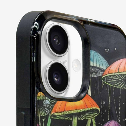 iPhone 16 Plus Case — Rainbow Drip Mushrooms Black Green Ink, Custom Designed Case Cover