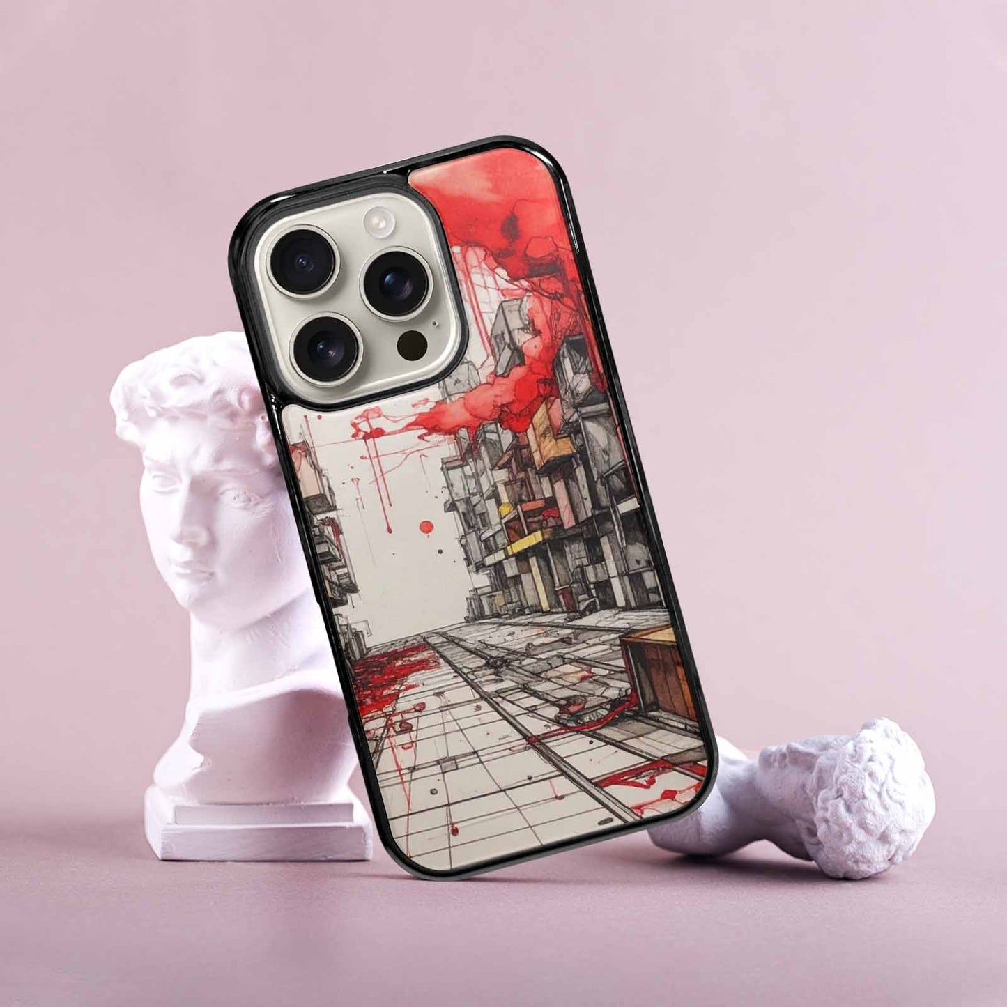 iPhone 16 Pro Case — Liminal Space Fragment Black Red Ink, Custom Print Case Cover