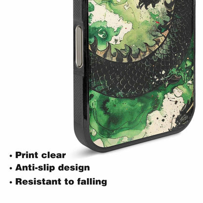 iPhone 16 Pro Max Case — Dragon Scale Black Green Ink Dragons, Custom Print Case Cover