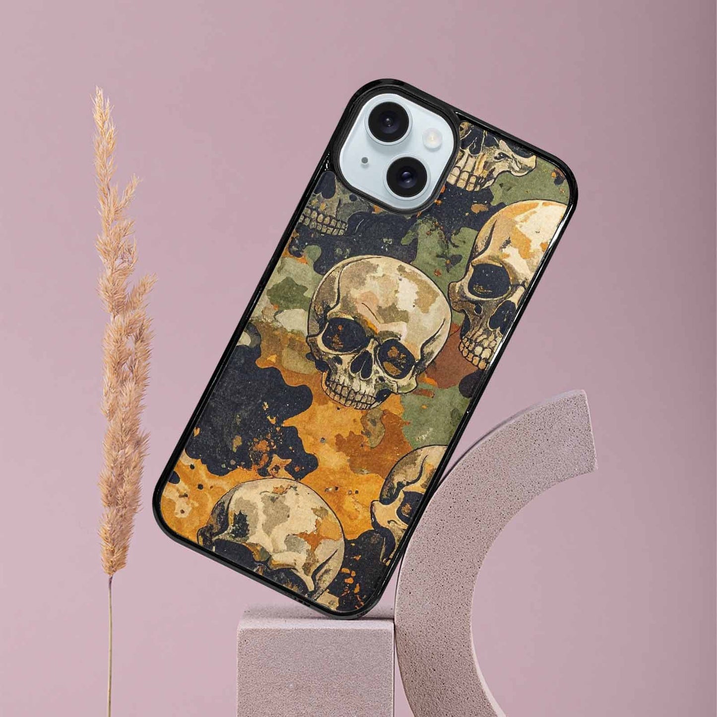 iPhone 15 Plus Case — Military Camo Skull Custom, Custom Printed Phone Case