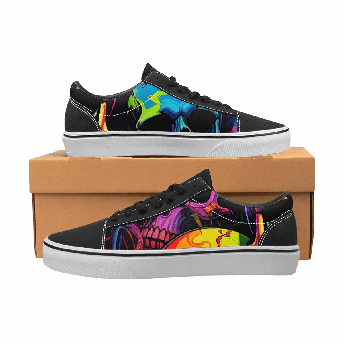 WOMEN'S 1000s Skulls Neon Camo Lace-Up Canvas Wallpaper Art Sneakers