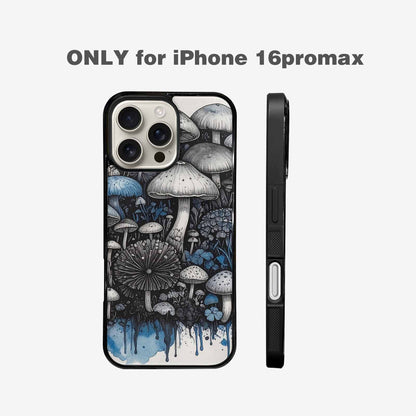 iPhone 16 Pro Max Case — Mushrooms General Black Blue Ink Mushrooms, Original Design Phone Case