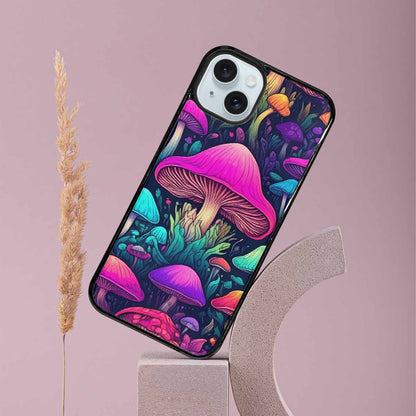 iPhone 15 Plus Case — Mushroom Psychedelic Art Seamless Pattern Vibrant, Custom Printed Phone Case