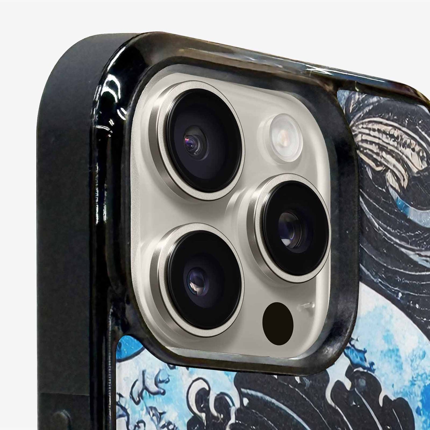 iPhone 15 Pro Max Case — Nautical Wave Black Blue Ink Wave, Original Design Phone Case