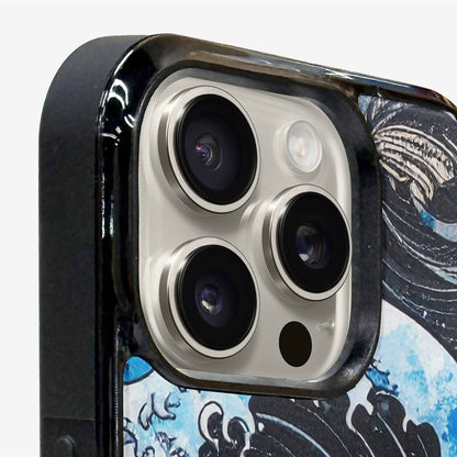 iPhone 15 Pro Max Case — Nautical Wave Black Blue Ink Wave, Original Design Phone Case