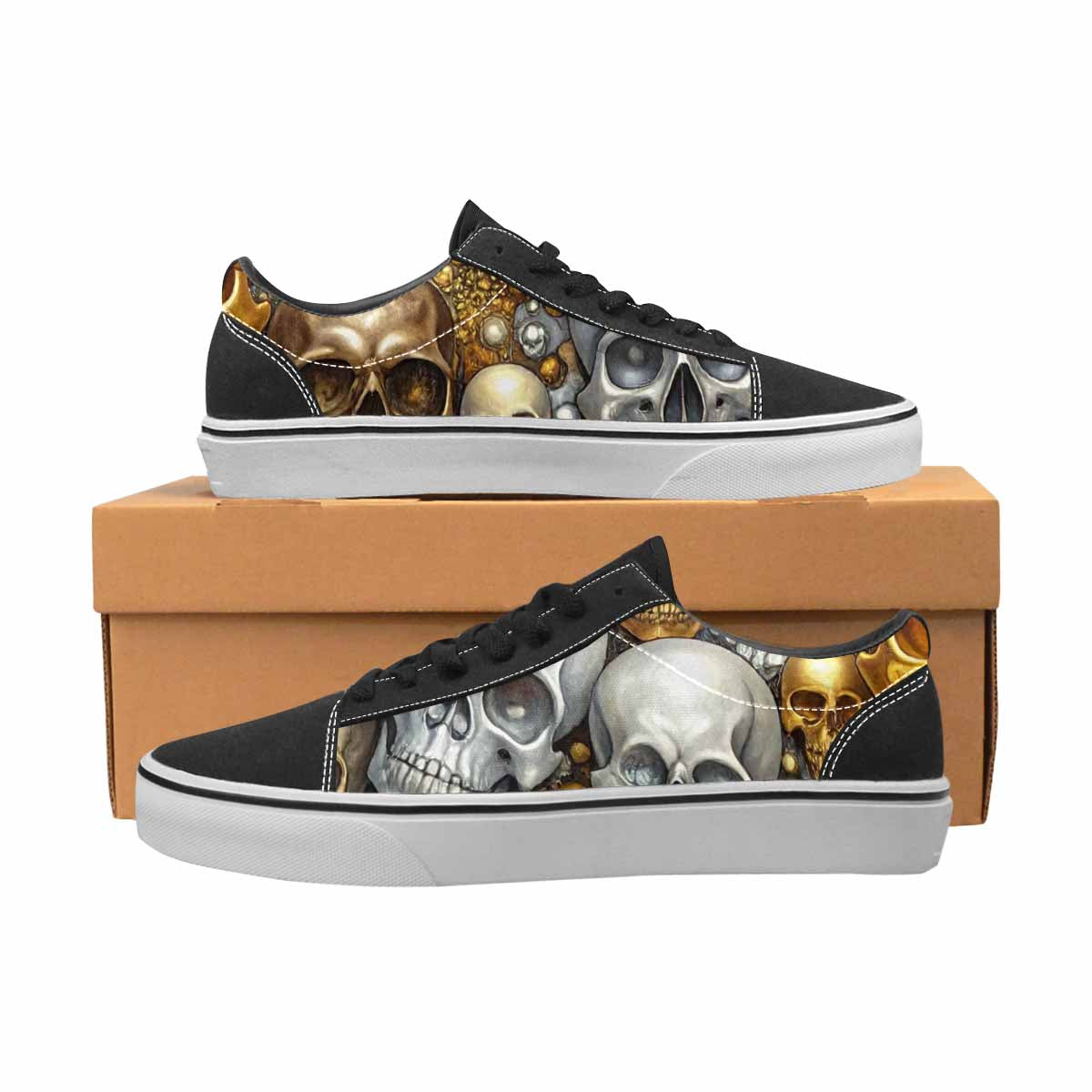 WOMEN'S Skulls - Metallic-Chrome- Canvas Lace-Up Vibrant Chaos Custom Shoes