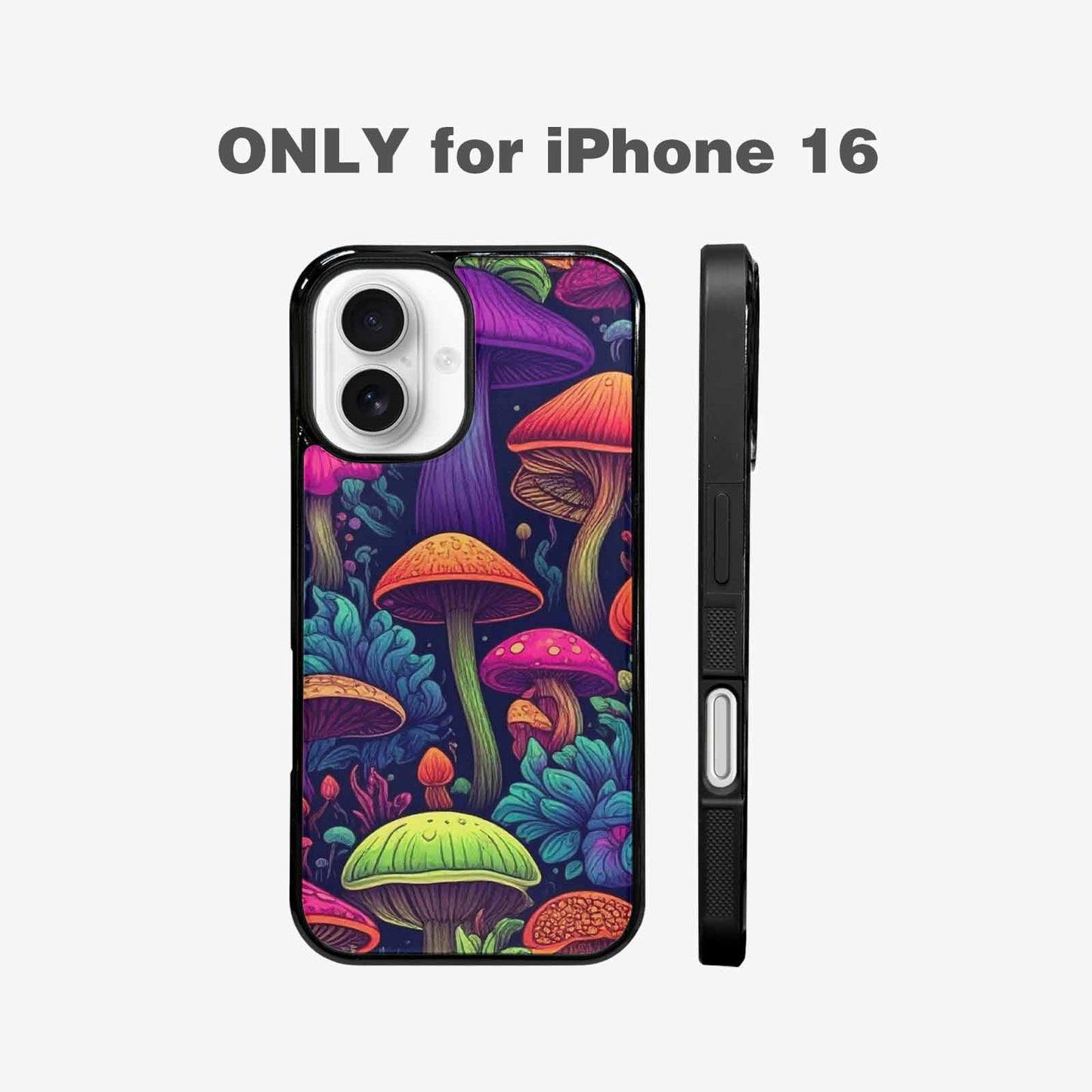 iPhone 16 Case — Mushroom Psychedelic Art Seamless Pattern Vibrant, Custom Art Phone Cover