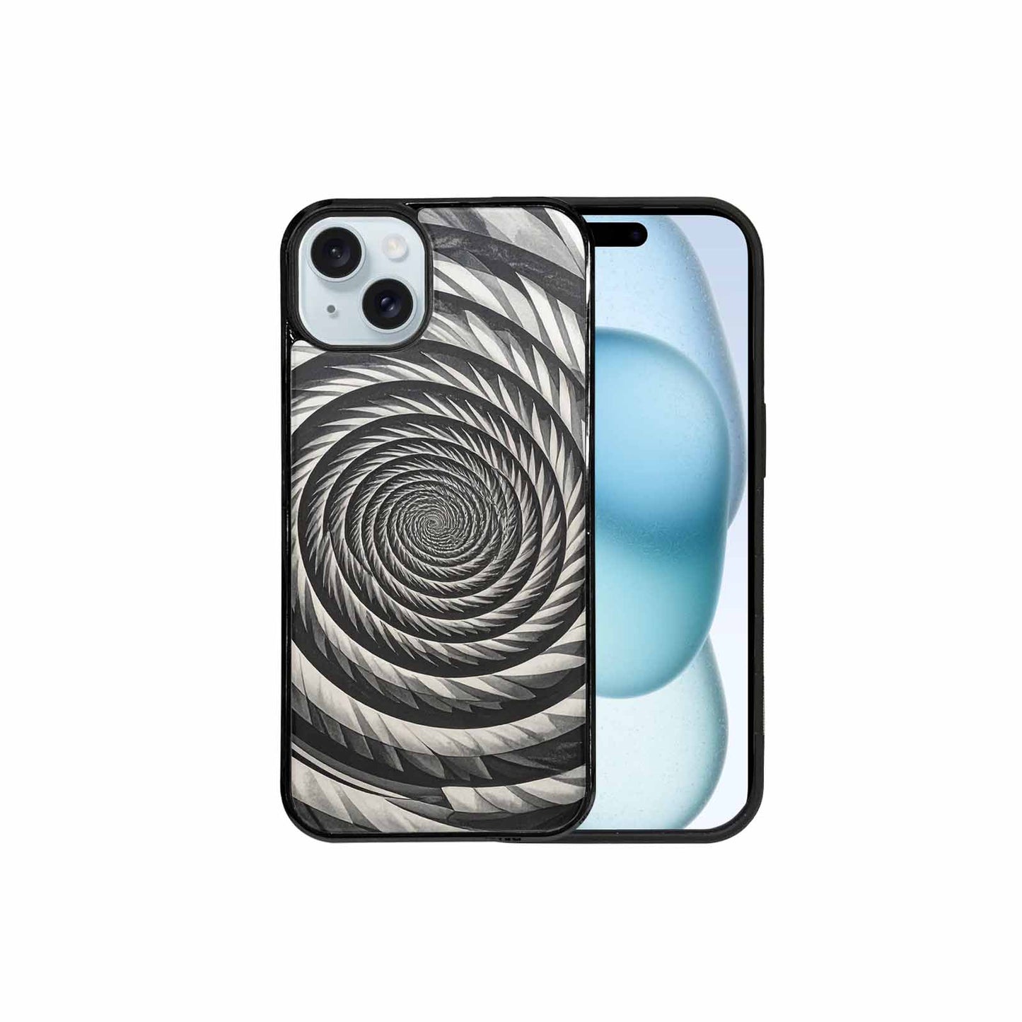 iPhone 15 Plus Case — Hypnotic Spiral Optical Illusion Motif High, Custom Print Case Cover