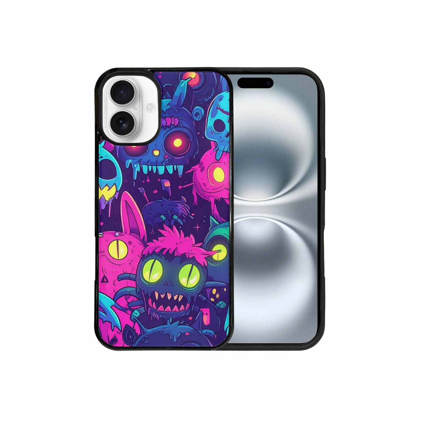 iPhone 16 Plus Case — Mixed Toxic Glow Creature Pattern Hundreds, Custom Printed Phone Case