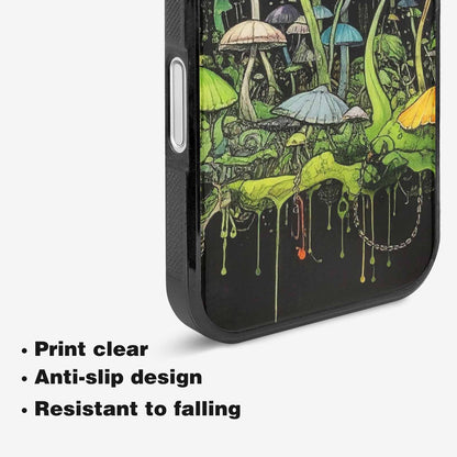 iPhone 16 Plus Case — Rainbow Drip Mushrooms Black Green Ink, Custom Designed Case Cover