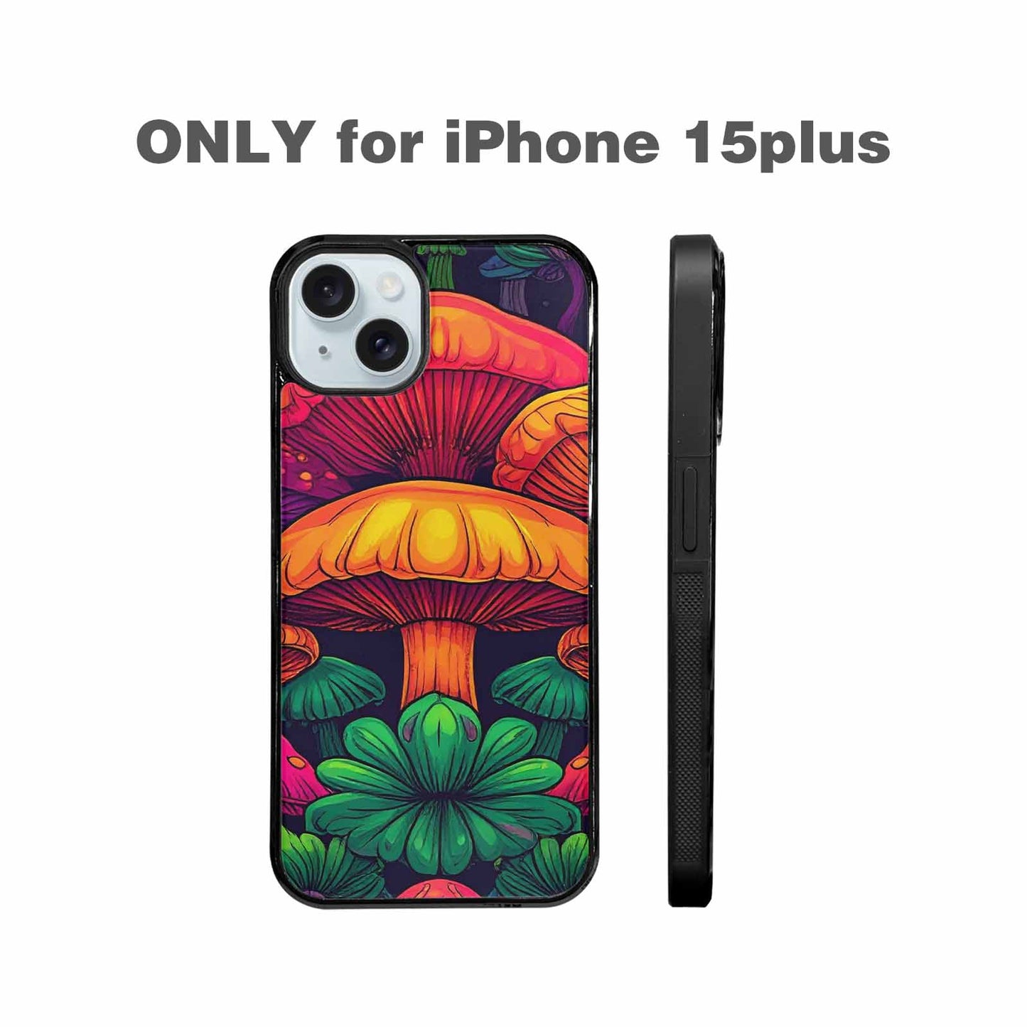 iPhone 15 Plus Case — Psychedelic Mushroom Cartoon Pattern, Custom Made Phone Cover