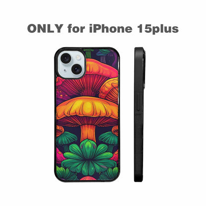 iPhone 15 Plus Case — Psychedelic Mushroom Cartoon Pattern, Custom Made Phone Cover