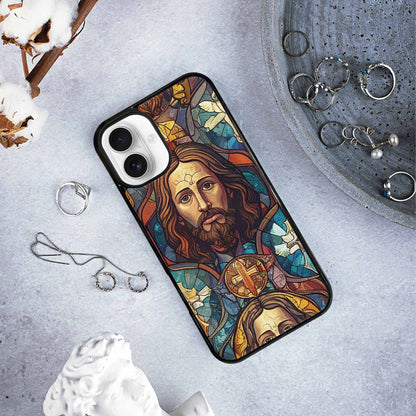iPhone 16 Plus Case — Jesus Face Small Cross And Faith, Personalized Phone Case