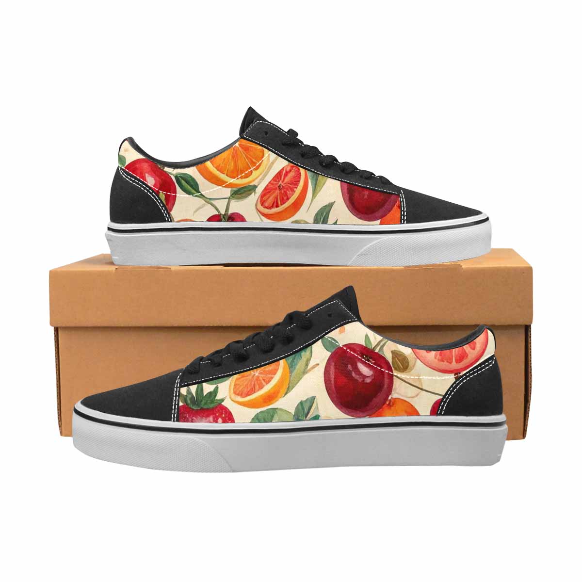WOMEN'S Cherry Fruit Print Canvas Lace-Up Dark Academia Custom Sneakers