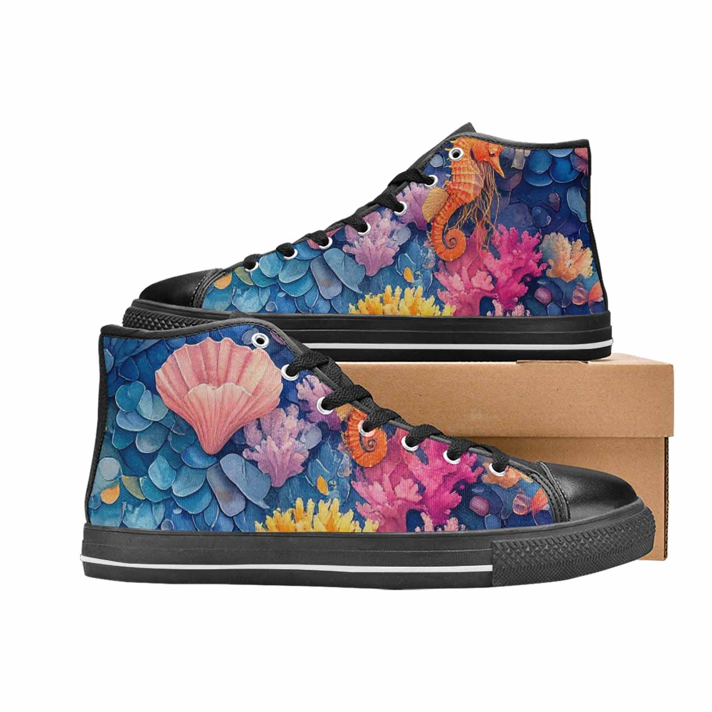 WOMEN'S Fish Scale Coral High Top Canvas Y2K Custom Shoes