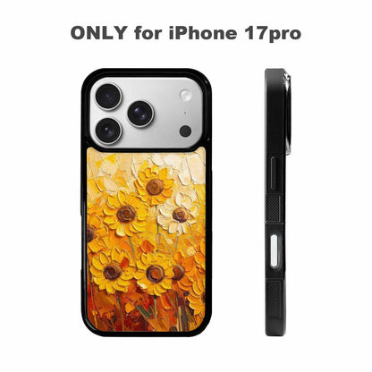 iPhone 17 Pro Case — Impressionist Sunflower Brushstroke Pattern Hundreds Floral, Custom Print Case Cover