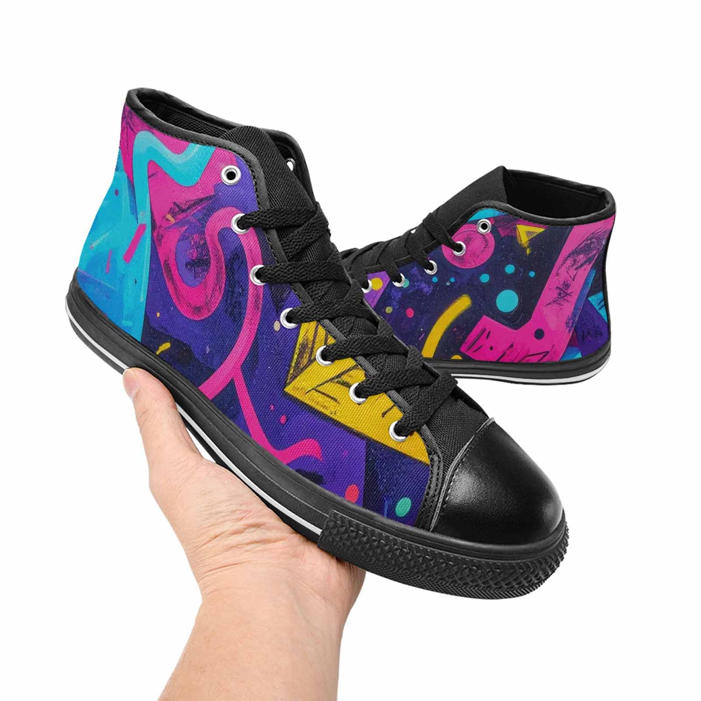 MEN'S Memphis Squiggles Triangles Dots High Top Canvas Dark Academia Custom Shoes