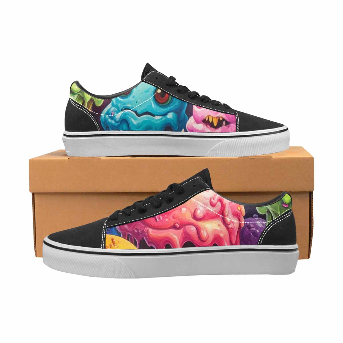 WOMEN'S Melting Ice Cream Monster Lace-Up Canvas Kaleidoscope Custom Sneakers
