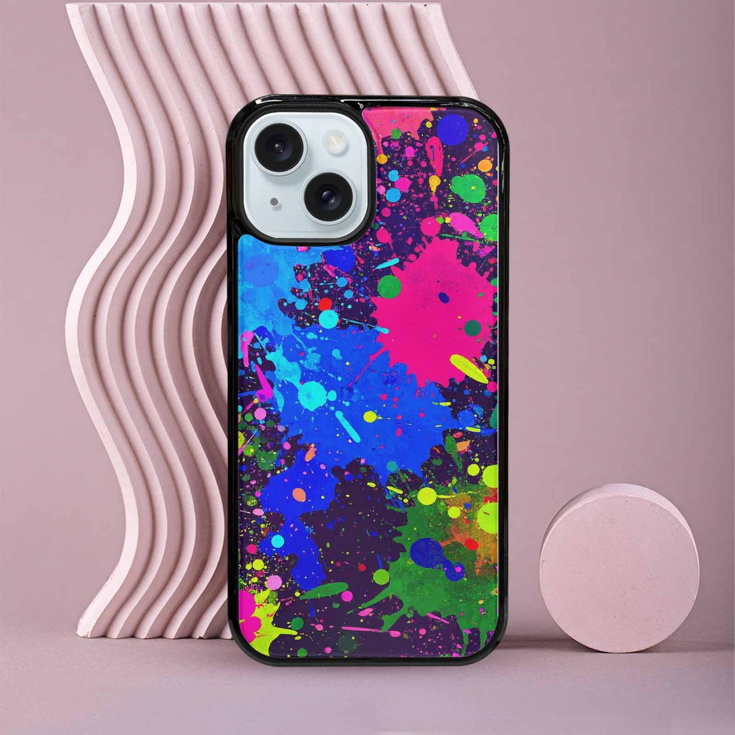 iPhone 15 Case — Neon Paint Splatter Custom, Custom Print Case Cover