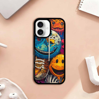 iPhone 17 Case — Smiley Faces Pattern Hundreds Original Art, Custom Print Case Cover