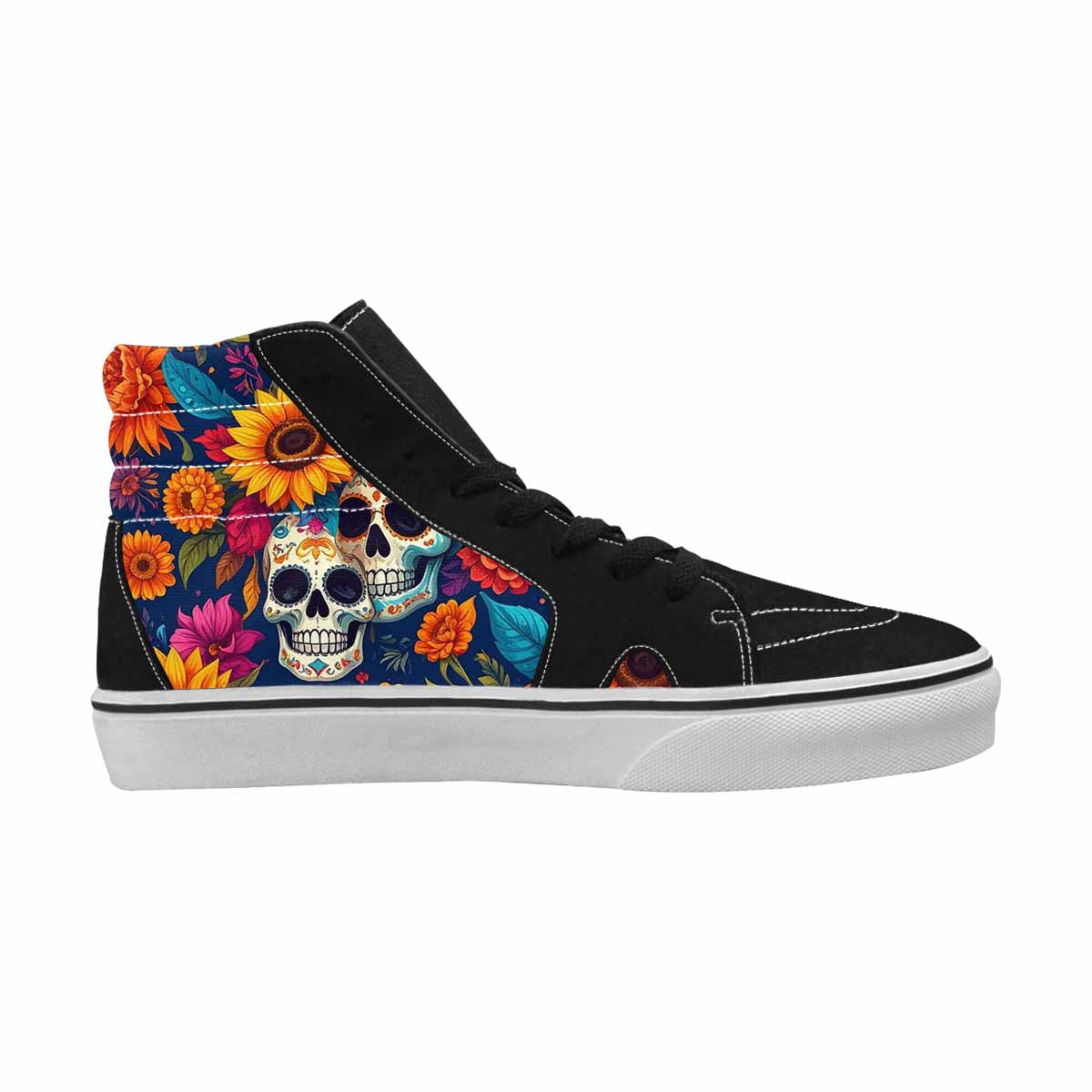 WOMEN'S Sunflower Skulls Print High Top Canvas Aesthetic Shoes