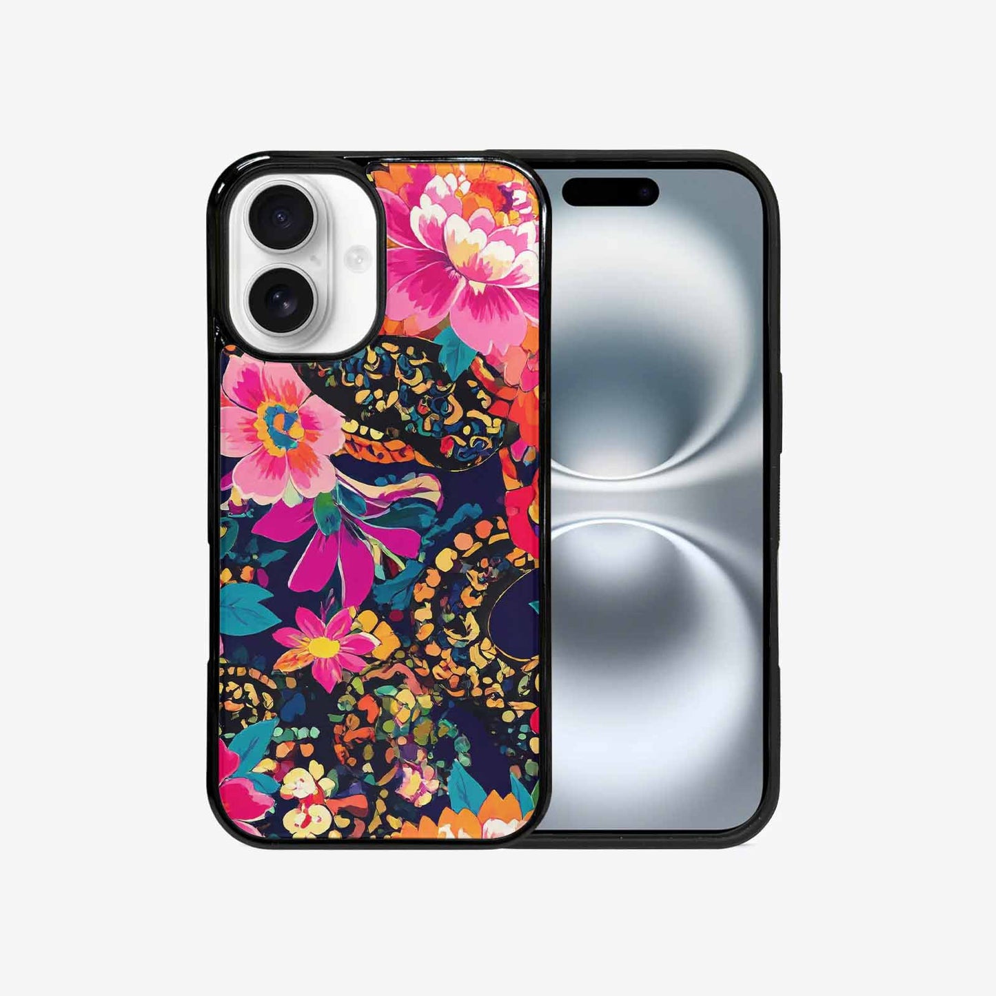 iPhone 16 Case — Snakes Print Floral Seamless Pattern Vibrant, Custom Phone Case