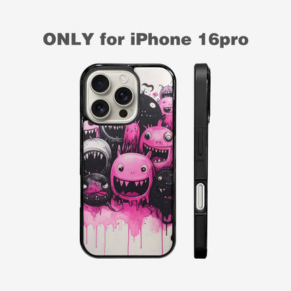 iPhone 16 Pro Case — Monsters General Black Pink Ink Cartoon, Customized Protective Case