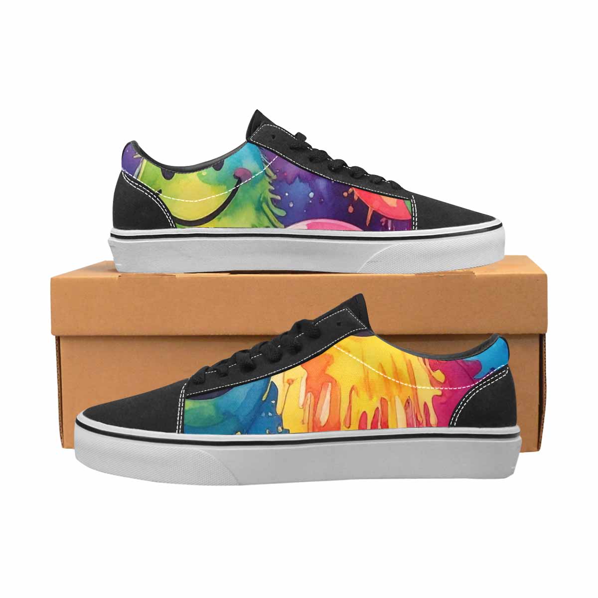 WOMEN'S Smiley Facessmiley Faces  Lace-Up Canvas Kaleidoscope Sneakers