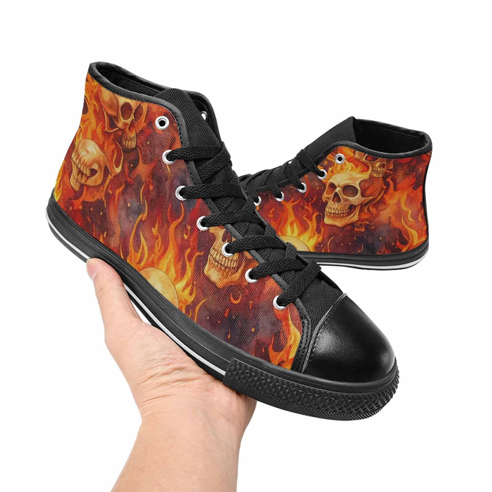 MEN'S Skulls - Flaming High Top Canvas Neon Fantasy Custom Shoes