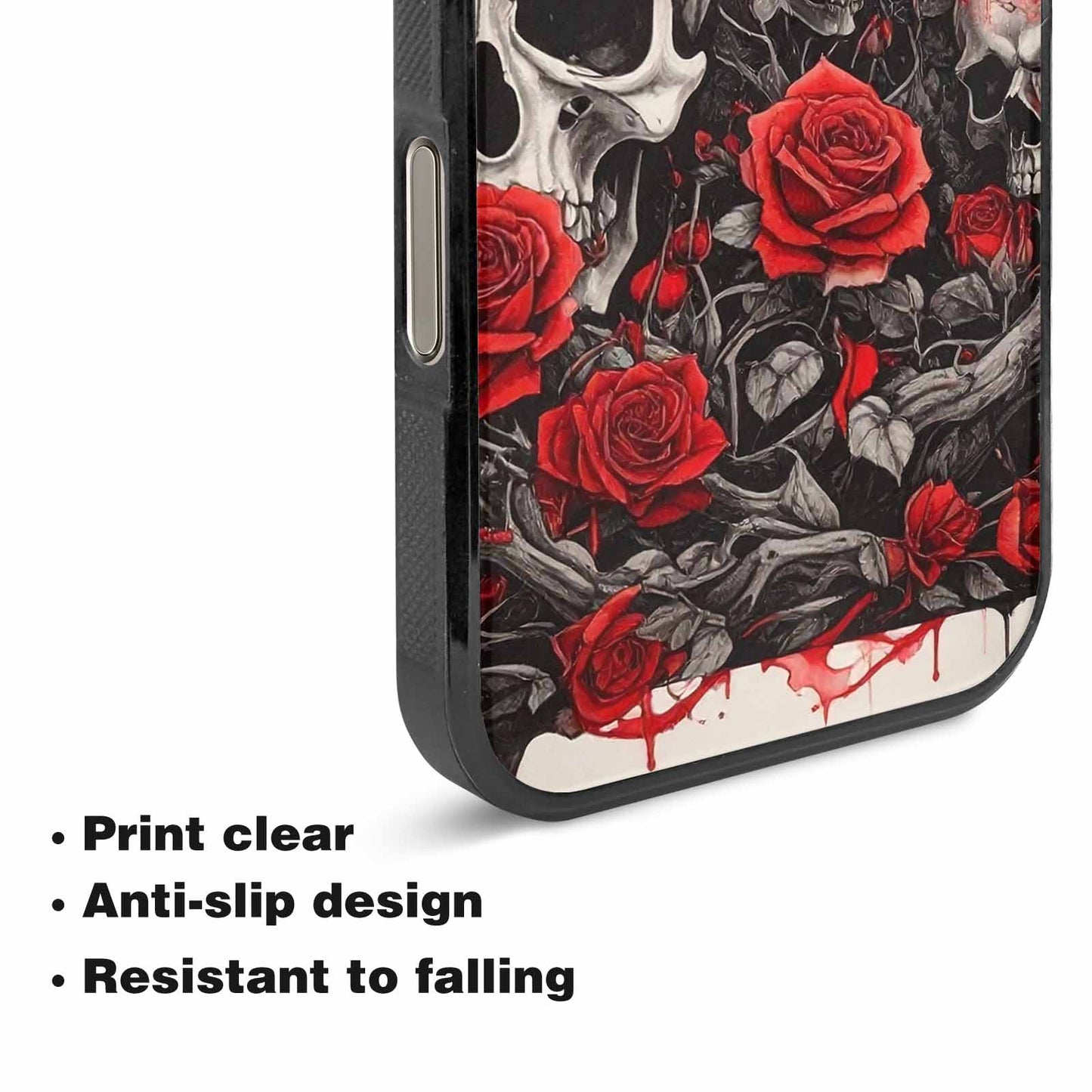 iPhone 16 Pro Case — Skull And Roses Black Red Ink, Custom Print Case Cover