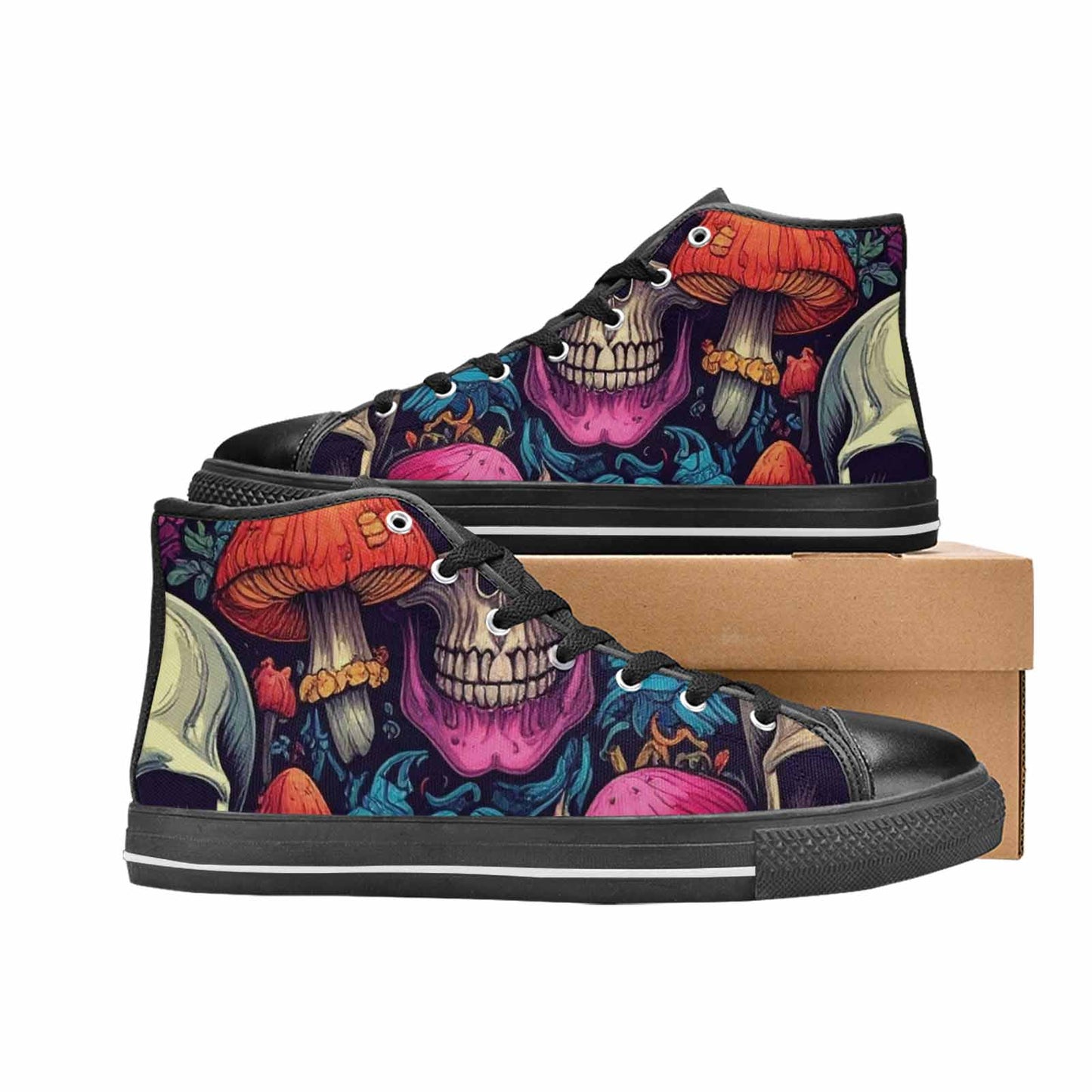 WOMEN'S Mushroom Skull High Top Canvas Cottagecore Sneakers
